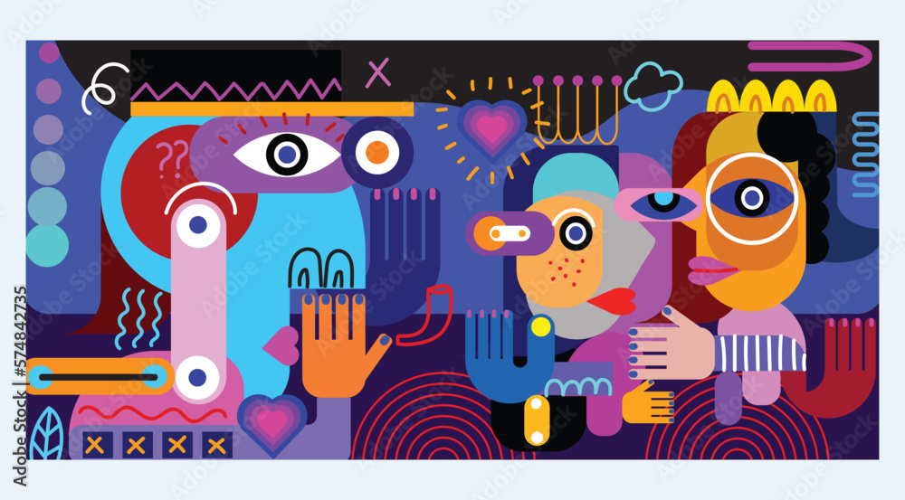 Group of various people abstract shapes, line , colorful, modern art vector illustration. Portrait figure design for wall art, cards, poster, cover and prints.