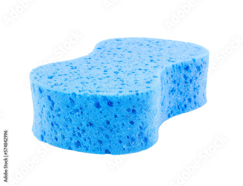 Blue sponge on white background photo