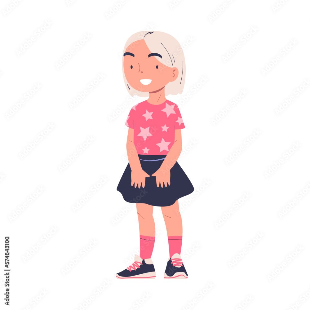Cute happy smiling preschool girl in casual outfit cartoon vector illustration Cute happy smiling preschool girl in casual outfit cartoon vector illustration
