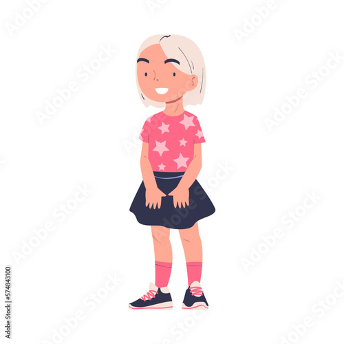Cute happy smiling preschool girl in casual outfit cartoon vector illustration