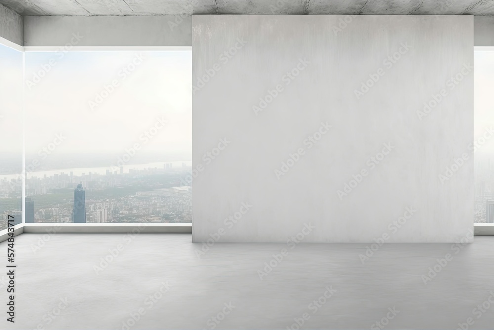 Obraz premium Empty interior with concrete wall. Mockup,. Generative AI