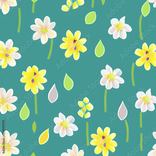Seamless spring pattern flowers and leafs © Gabriel D