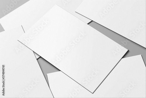 3D rendered Textured business visiting card mock-up with cards all over the layout. Invite, tag, empty mockup for Presentation on isolated Light Grey background - illustrating
