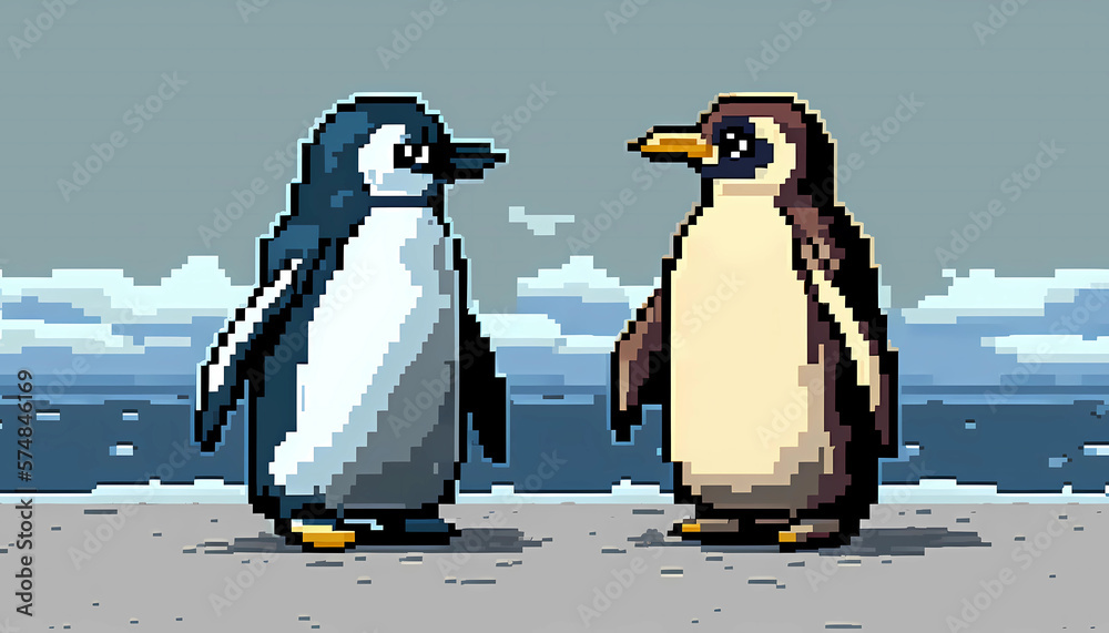 pixel art of a cute couple penguins created by generative AI pixel art of a cute couple penguins created by generative AI