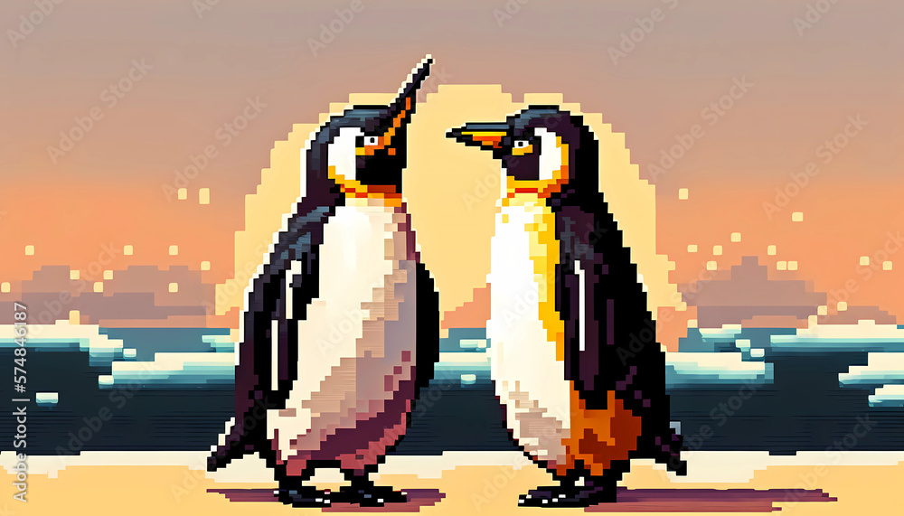 pixel art of a cute couple penguins created by generative AI pixel art of a cute couple penguins created by generative AI