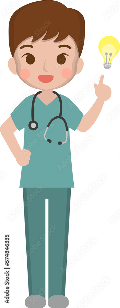 Male surgeon or paramedic with light bulb, pondering and ideas and inspiration Male surgeon or paramedic with light bulb, pondering and ideas and inspiration