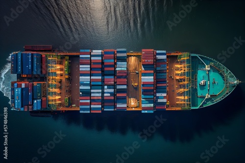 Container ship, Business logistic import-export transport international and transportation of containers in port , Shipping container buildings, Shipping container worldwide. Generative AI 