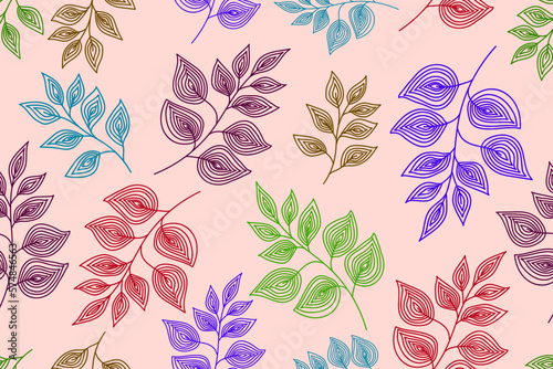 Patrón de plantas. Hojas de arboles. Vector de naturaleza. Hojas de colores. 