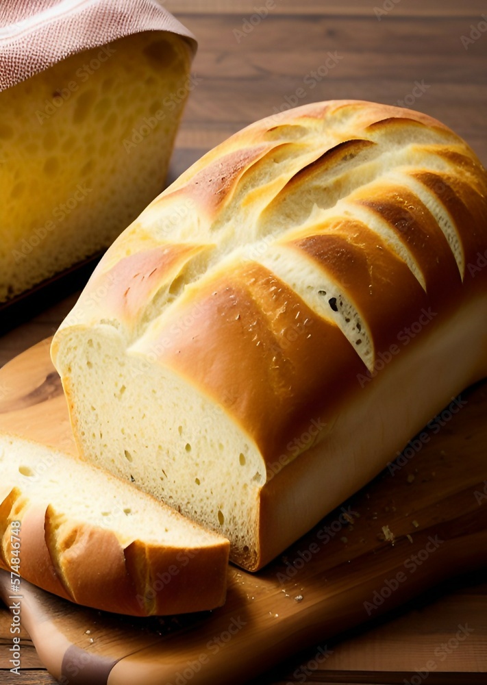 fresh baked bread on wooden background