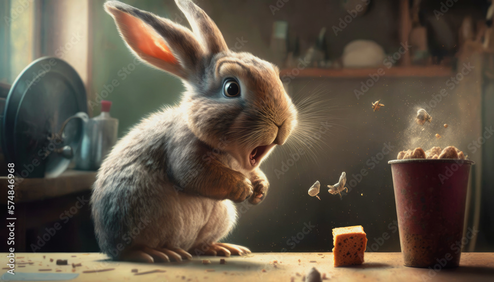 Obraz premium Cute Bunny rabbit surprised expression, generative ai