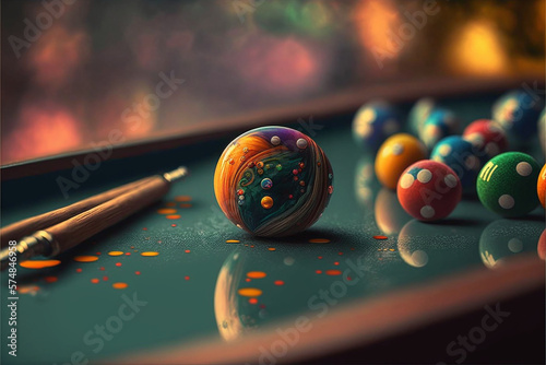 billiard balls on a table, made with generative AI photo