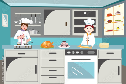 cook inside the kitchen illustration