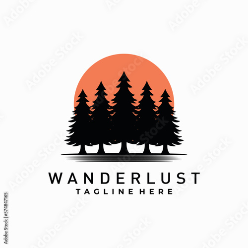 tree vector template. vintage rustic evergreen timberland pine tree silhouette design illustration.