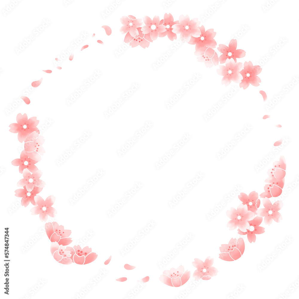 Round border frame template with japanese cherry blossoms in full bloom