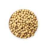 Soy beans in wooden bowl. Top view File PNG.