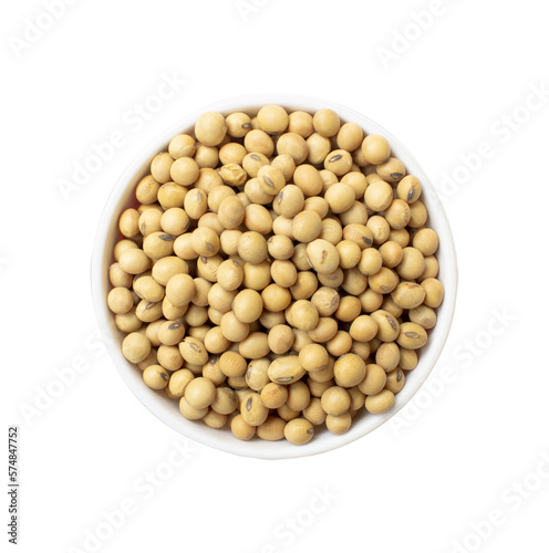 Soy beans in wooden bowl. Top view File PNG.