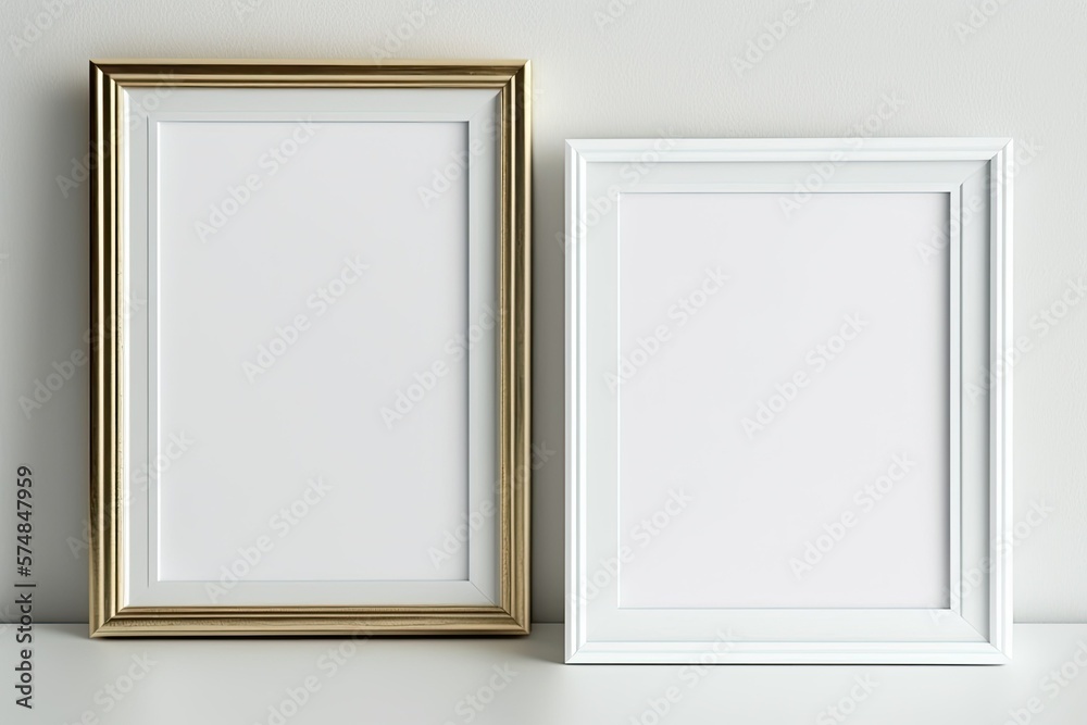 Just two wooden frames a light background. Generative AI Just two wooden frames a light background. Generative AI