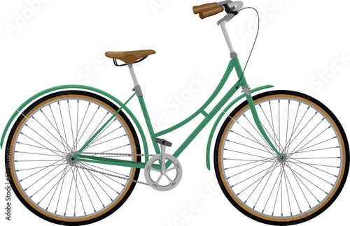 Green Bicycle with Brown Seat