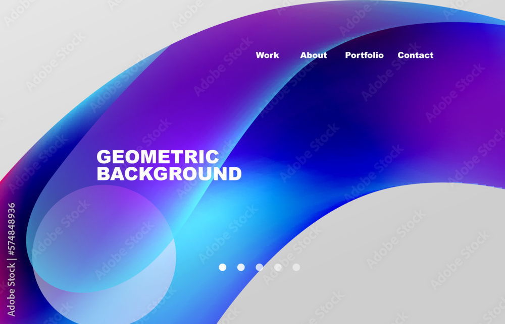 Landing page abstract liquid background. Flowing shapes, round design and circle. Web page for website or mobile app wallpaper - obrazy, fototapety, plakaty 