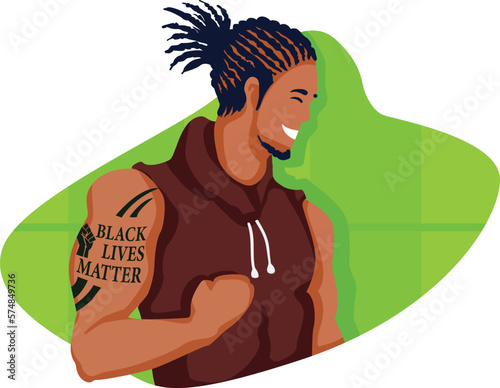 Black Lives Matter, BLM, No Racism, Statement. Young African Americans: man and woman against racism. Black citizens are fighting for equality. 