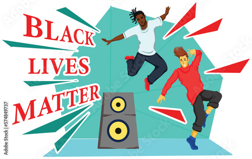 Black Lives Matter, BLM, No Racism, Statement. Young African Americans: man and woman against racism. Black citizens are fighting for equality. 