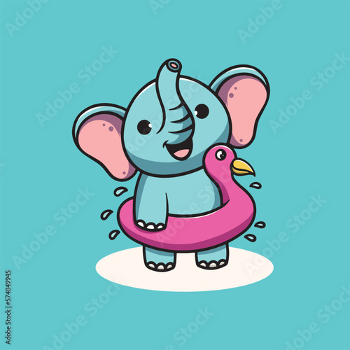 Cute elephant with duck floater cartoon illustration