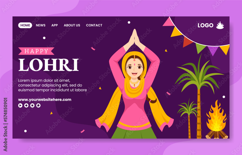 Happy Lohri Festival Social Media Landing Page Cartoon Hand Drawn Templates Background Illustration Happy Lohri Festival Social Media Landing Page Cartoon Hand Drawn Templates Background Illustration