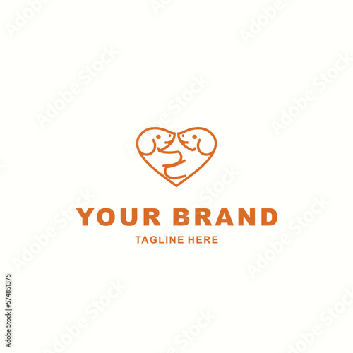 love shaped twin dogs logo for your petshop