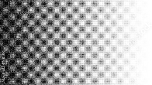 Halftone gradient. Faded stochastic dotwork texture. Random grunge noise background. Black dots, speckles or particles wallpaper. Halftone vector monochrome backdrop photo
