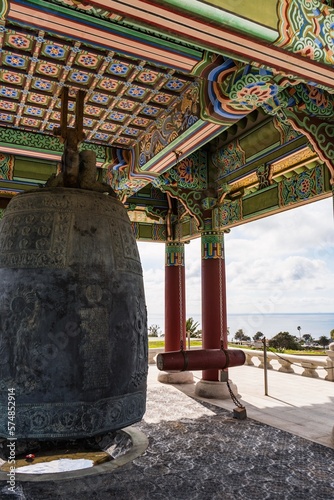 Korean Friendship Bell in San Pedro, California. Photos taken of the ornate pavilion and bell in a public park on a winter day in Los Angeles. © Adam