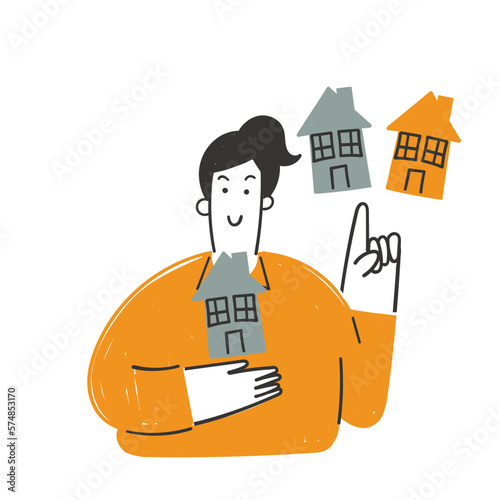 hand drawn doodle person choosing house property illustration