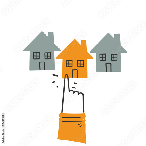 hand drawn doodle person choosing house property illustration