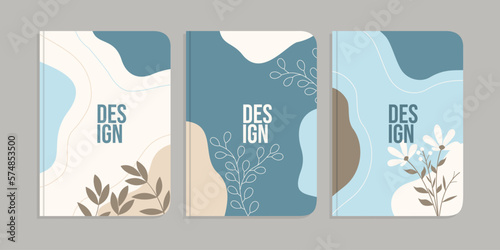 set of book cover template with hand drawn floral decorations. abstract boho botanical background. size A4 For notebooks, invitation, card, planners, brochures, books, catalogs