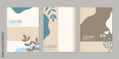 set of book cover designs with hand drawn floral decorations. aesthetic botanical abstract background .size A4 For notebook, invitation, card, planner, flyer, book, catalog