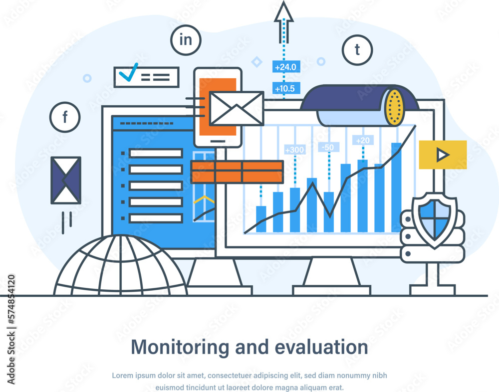 Vetor de Monitoring and evaluation process, management tools business