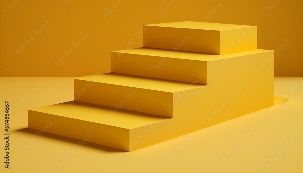 3d abstract yellow stair steps isolated on yellow background.
