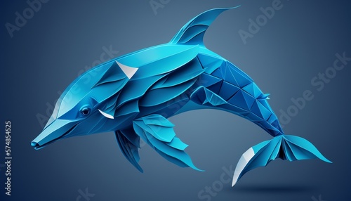 origami blue dolphin isolated on the background.