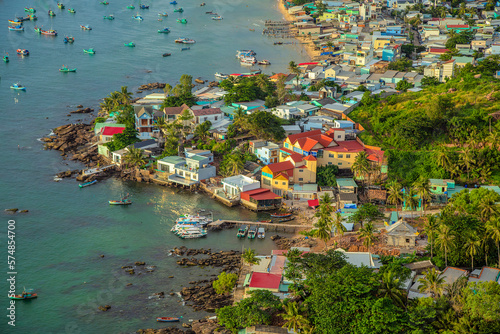 Canvas Print An Thoi Bay, Phu Quoc, with lovely tourist piers in the bright afternoon sun