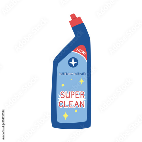 Toilet cleaner gel bottle in flat style vector illustration. Simple toilet cleaner disinfectant package clipart cartoon style, hand drawn doodle. Bathroom or toilet hygiene concept vector illustration