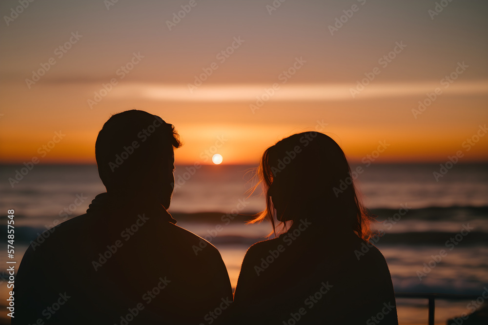 A couple in a sunset over the ocean with generative AI technology
