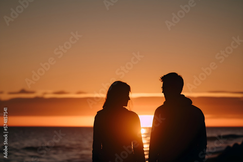 A couple in a sunset over the ocean with generative AI technology © RafaelBegue