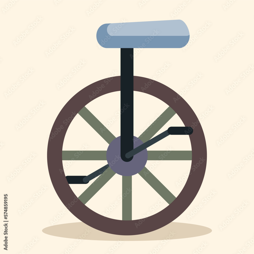 one wheel bike pastel color illustration, balancing concept