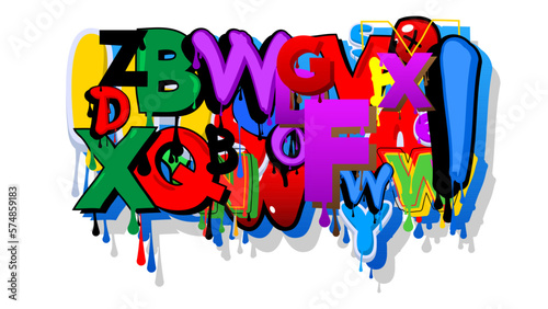 Graffiti Speech Bubble created with Letters. Abstract modern street art background performed in urban painting style on white.