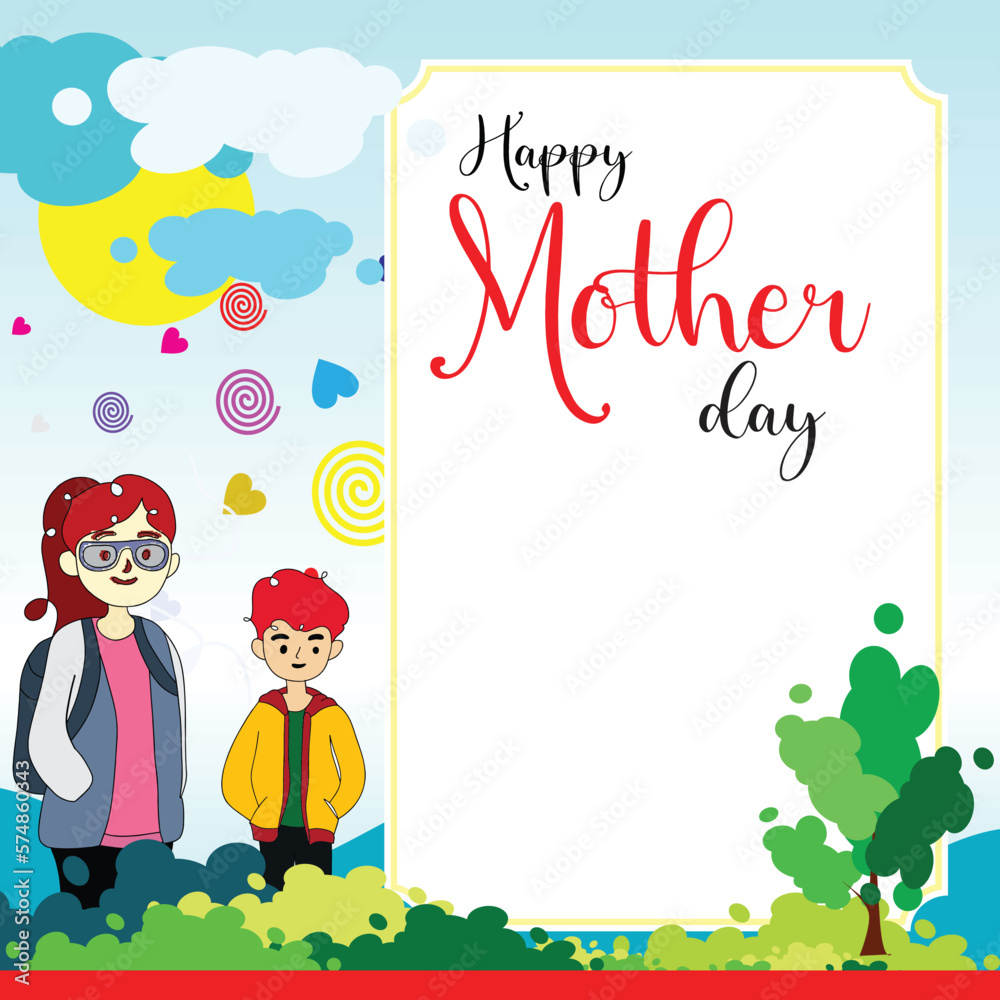 Happy mothers day greeting cards invitations with blank space area and cartoon character edition vector ilustration Happy mothers day greeting cards invitations with blank space area and cartoon character edition vector ilustration
