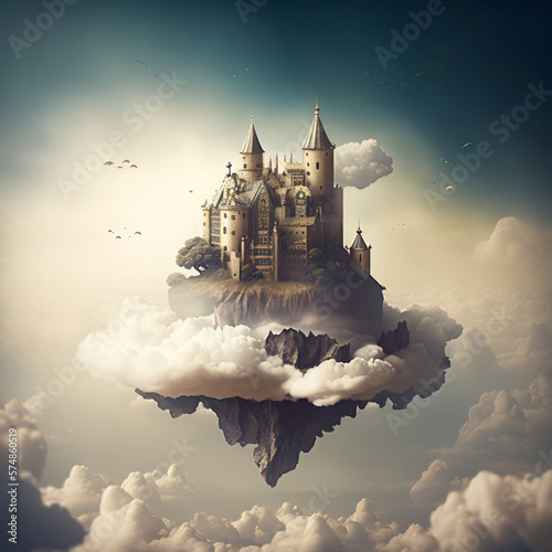 castle in the sky floating in the clouds