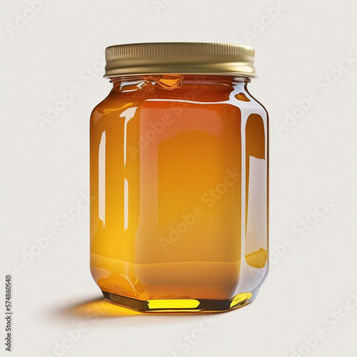 glass jar of honey white background