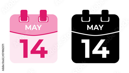 May 14 flat daily spiral calendar icon date vector image in matching color scheme. Suitable and perfect for design material, such as event or reminder. The best editable graphic resources.