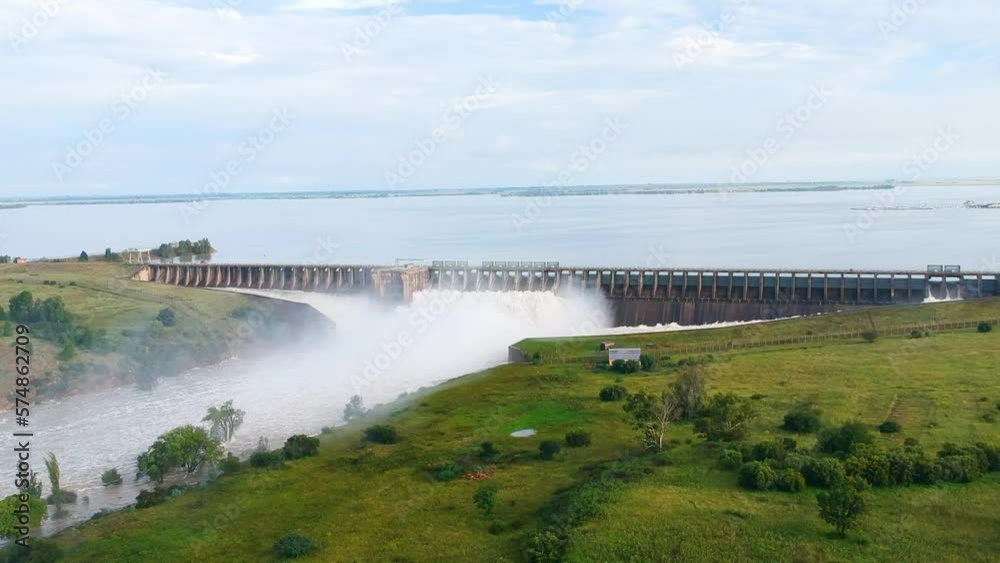 Dam Sluice Gates Overflowing - Vaal Dam South Africa Dam Sluice Gates Overflowing - Vaal Dam South Africa