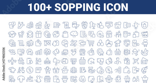 100 Shopping icons set. E-commerce icon collection. Online shopping thin line icons. Shop icons vector