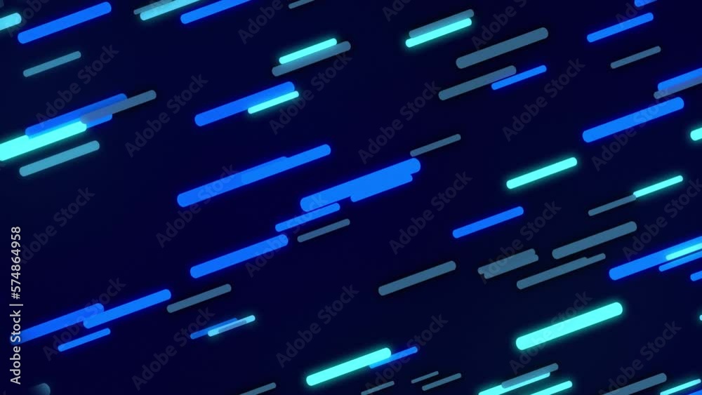 Neon-colored various blue lines move up diagonally on a black background. 4k loopable motion background.